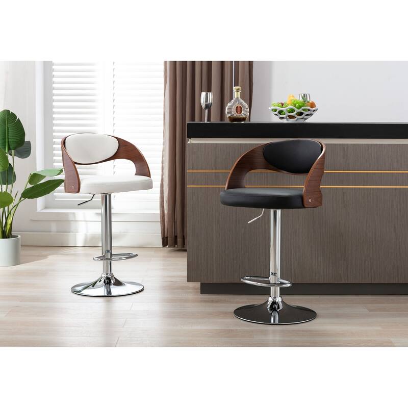 Porthos Home Ezra Height Adjustable Bar Stool, PU Leather, Chrome Base