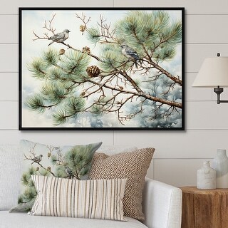 Designart "Bird On Pine Tree I" Floral Framed Canvas Wall Art - Bed ...