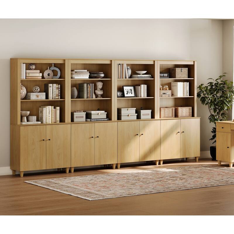 WAMPAT Modern 71" Tall Bookcase with Cabinets, 4 Columns 5-Tier