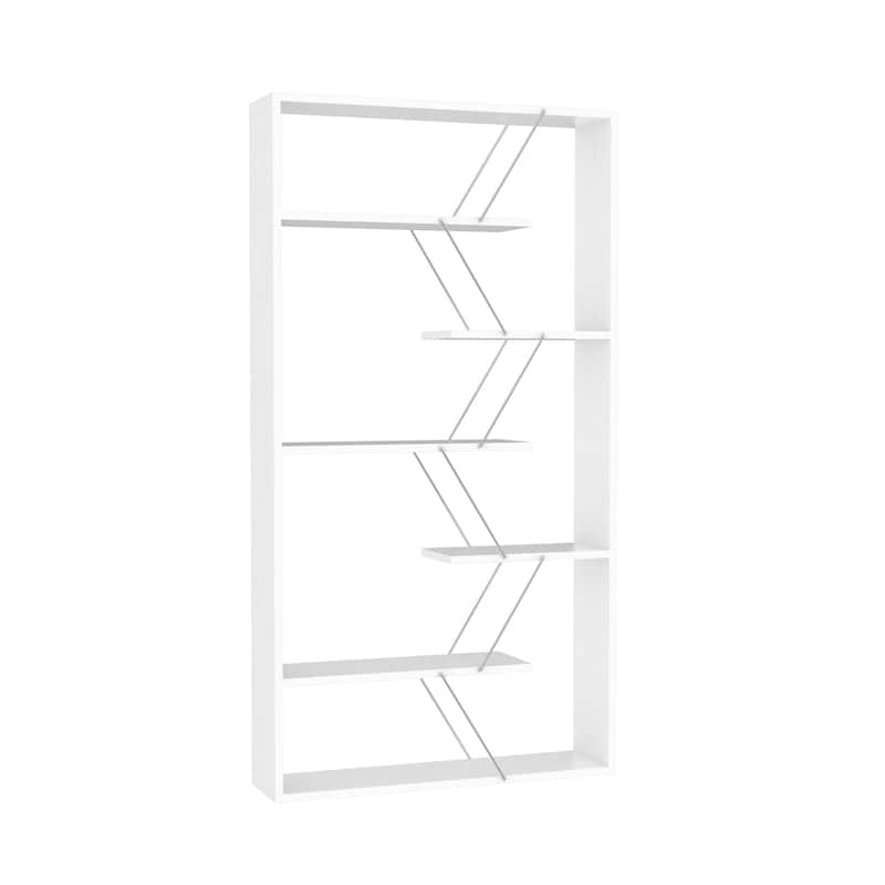 Furnish Home Store Wood Frame Etagere Open Back 6 Shelves Bookcase Industrial Bookshelf