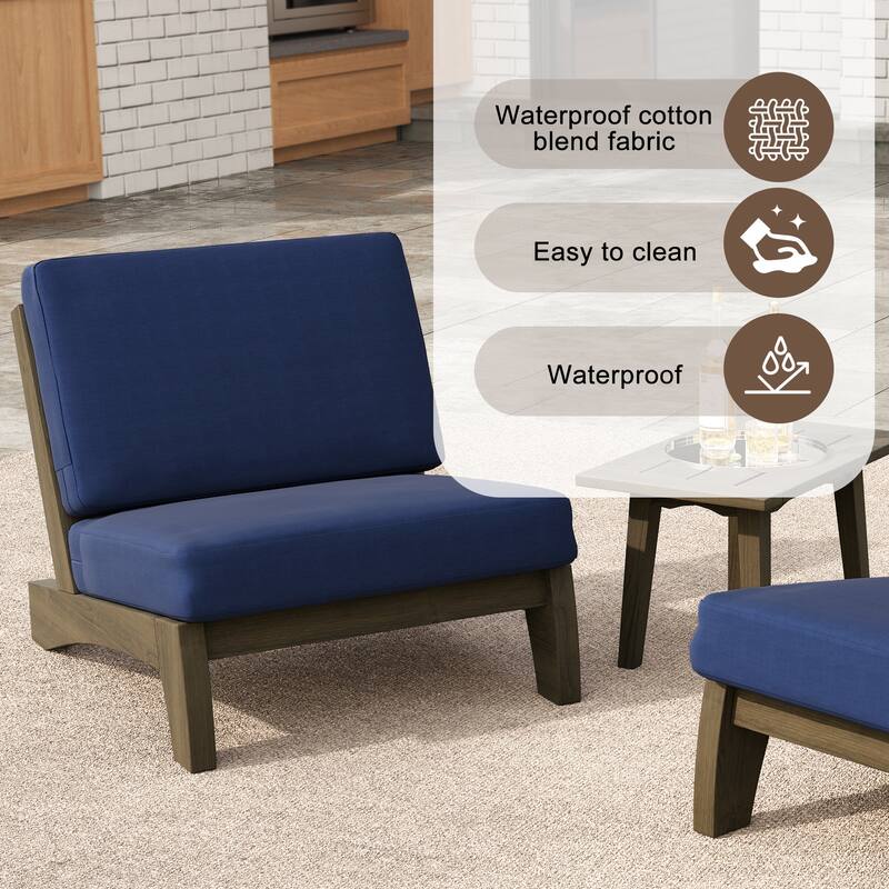 3-piece Outdoor Patio Teak Wood Club Chairs with Side Table