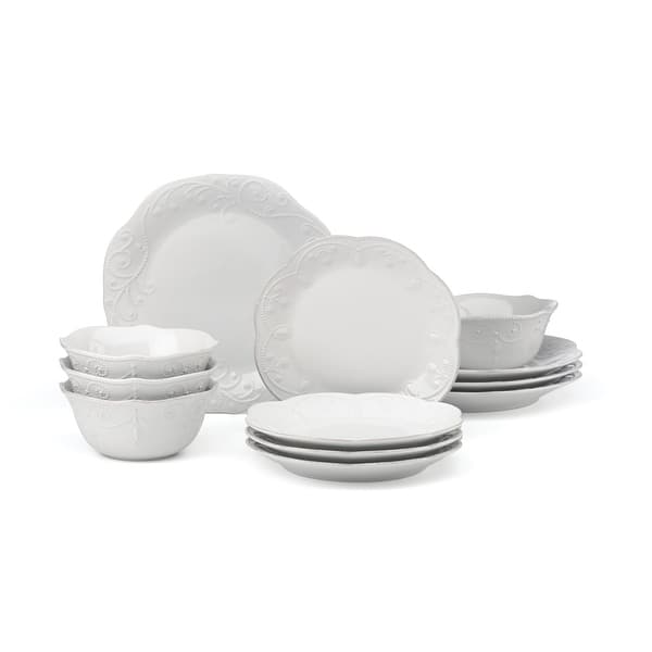 French Perle White 12-Piece Dinnerware Set