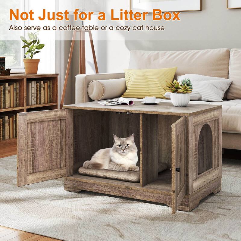 Costway Cat Litter Box Enclosure Furniture with Double Doors Divider - See Details
