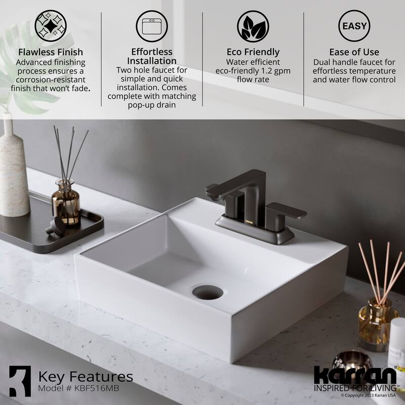 Karran Venda KBF516 2-Handle Two Hole Centerset Faucet Bathroom Faucet with Matching Pop-up Drain
