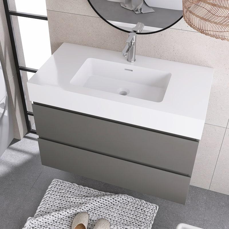 Floating Bathroom Vanity with Solid Surface Top