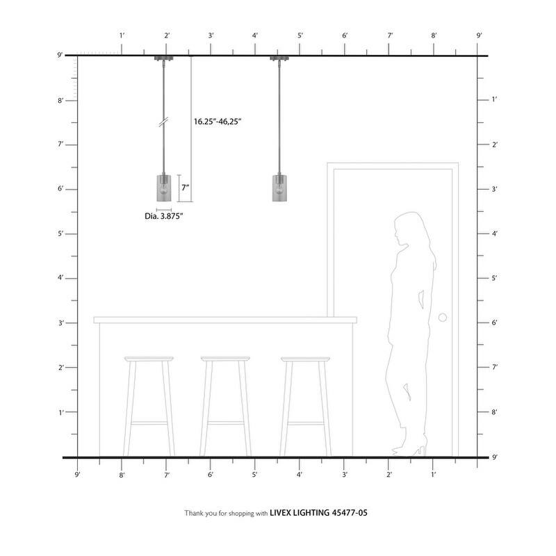 Livex Lighting 1 Light Mini Pendant, 45477-05 - 5" Dia x 16.25" - 46.25" Adj. H