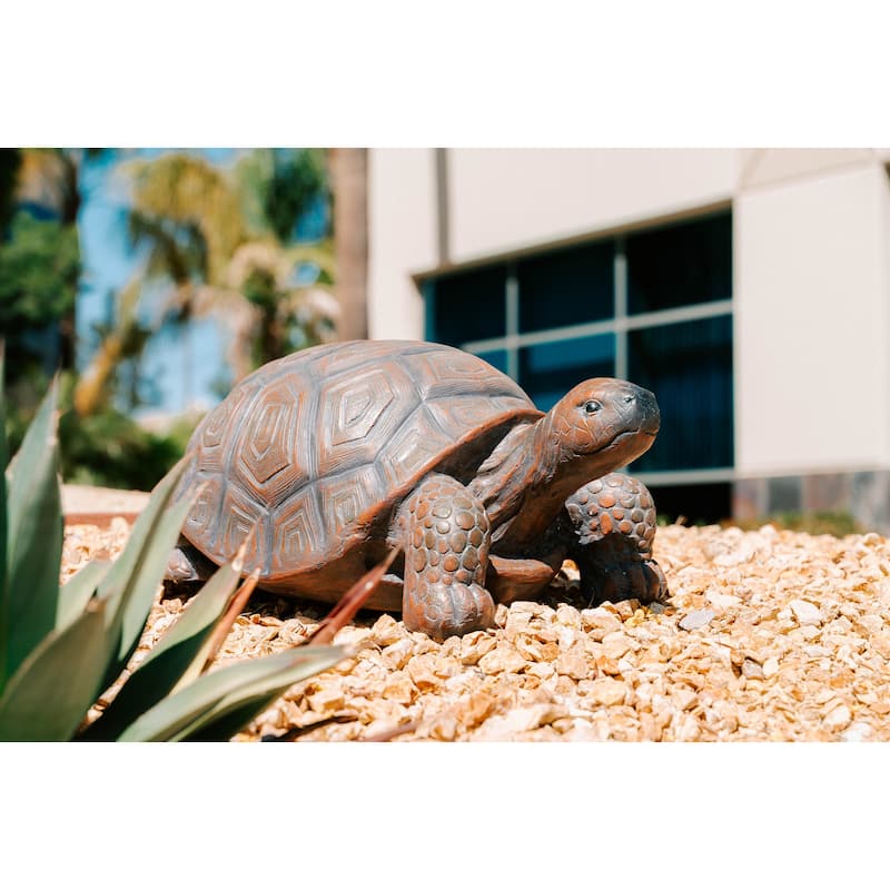 XBrand Brown and Black Concrete/MgO Walking Turtle Statue, Indoor or Outdoor Décor, Garden Décor, Turtle Statuary