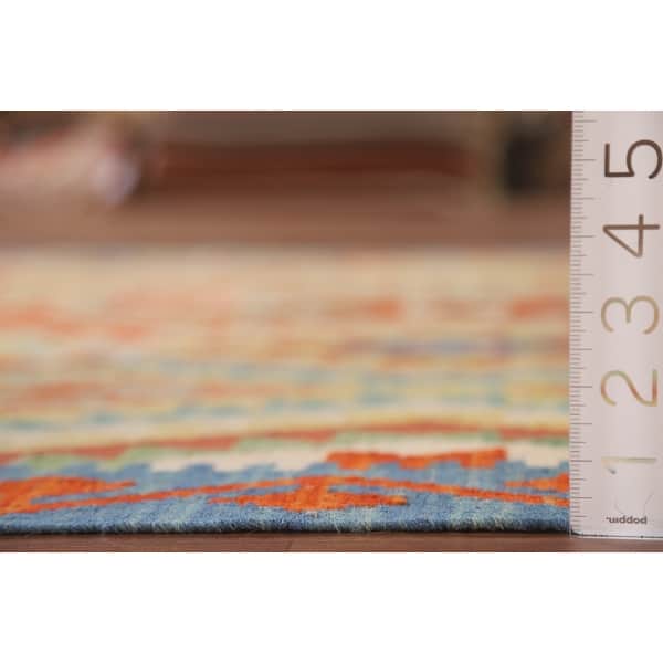 Reversible Geometric Kilim Area Rug Flat-weave Multi-Color Wool Carpet ...