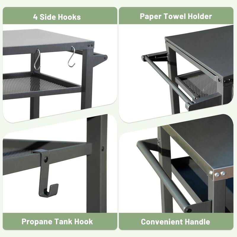 3-Shelf Outdoor Grill Table, Grill cart Outdoor with Wheels, Pizza Oven Table and Food Prep Table, Blackstone Table