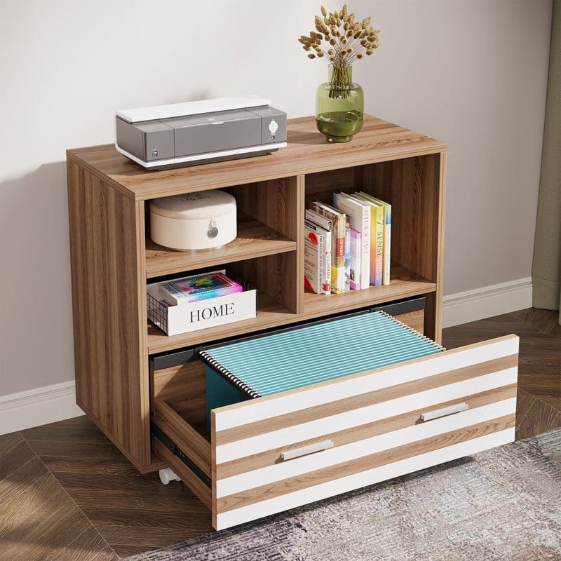 Large Executive Desk with Mobile File Cabinet, 62.2" L-Shaped Office Desk Business Workstation Set