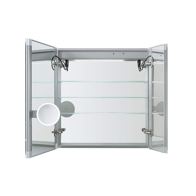AQUADOM Royale Plus 30W Bathroom Led Lighted Medicine Cabinet Defogger, 3X LED Adjustable Magnifying Mirror, Electrical Outlets.