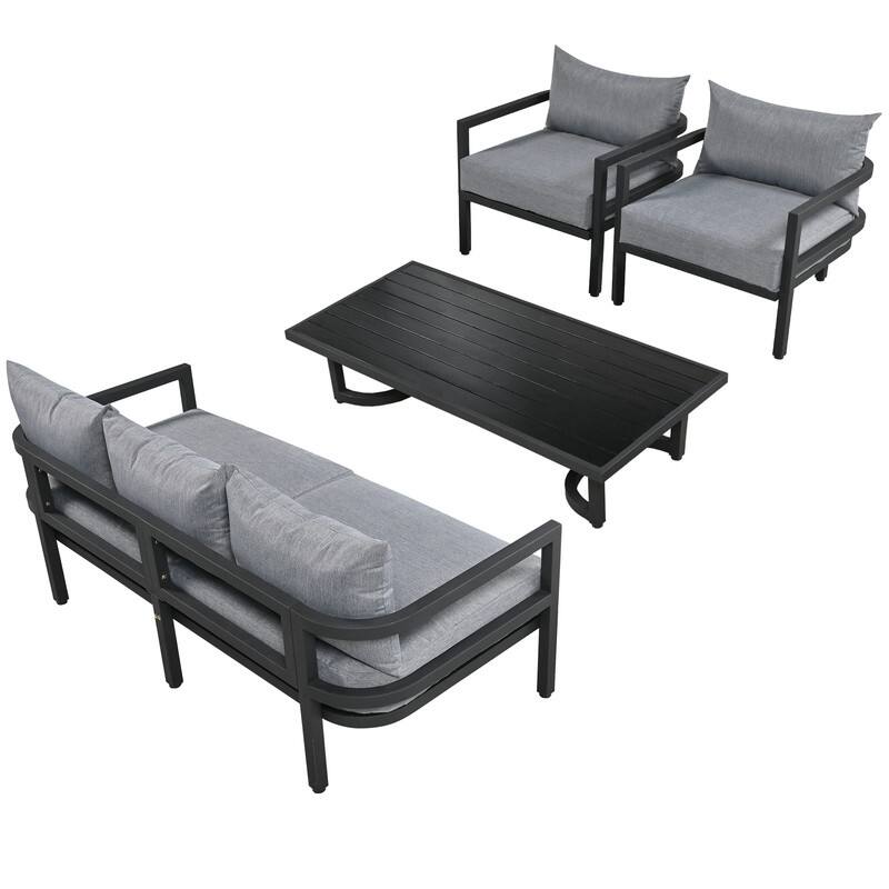 4-Piece Multi-person Outdoor Steel Sofa Set with Table