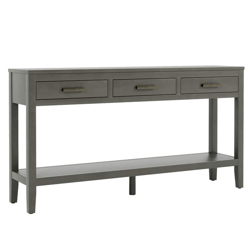 62.2" Modern Farmhouse Console Table with 3 Drawers & Open Shelf