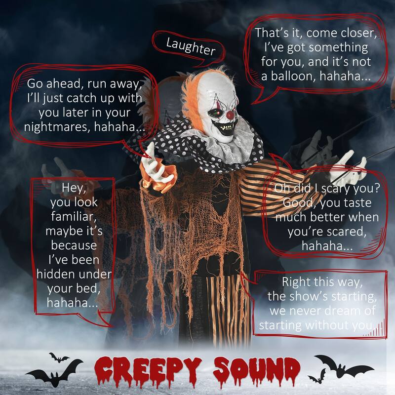 Outsunny 65" Outdoor Halloween Decorations Talking Circus Clown with A Balloon, Animated Prop with Light Up Eyes, Laughter