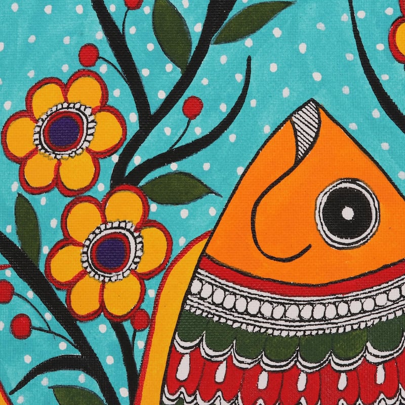 Novica Handmade Fish Symmetry Madhubani Painting