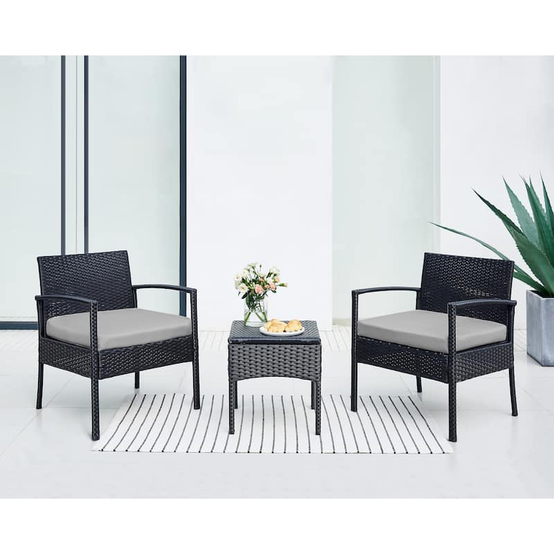 3 PCS Outdoor Patio Bistro, Rattan Conversation Chairs Set, Balcony Furniture Set - 28"H x 23.3"W x 23.3"D