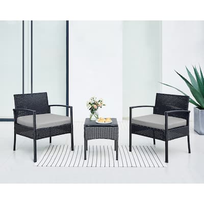 3 PCS Outdoor Patio Bistro, Rattan Conversation Chairs Set, Balcony Furniture Set - 28"H x 23.3"W x 23.3"D
