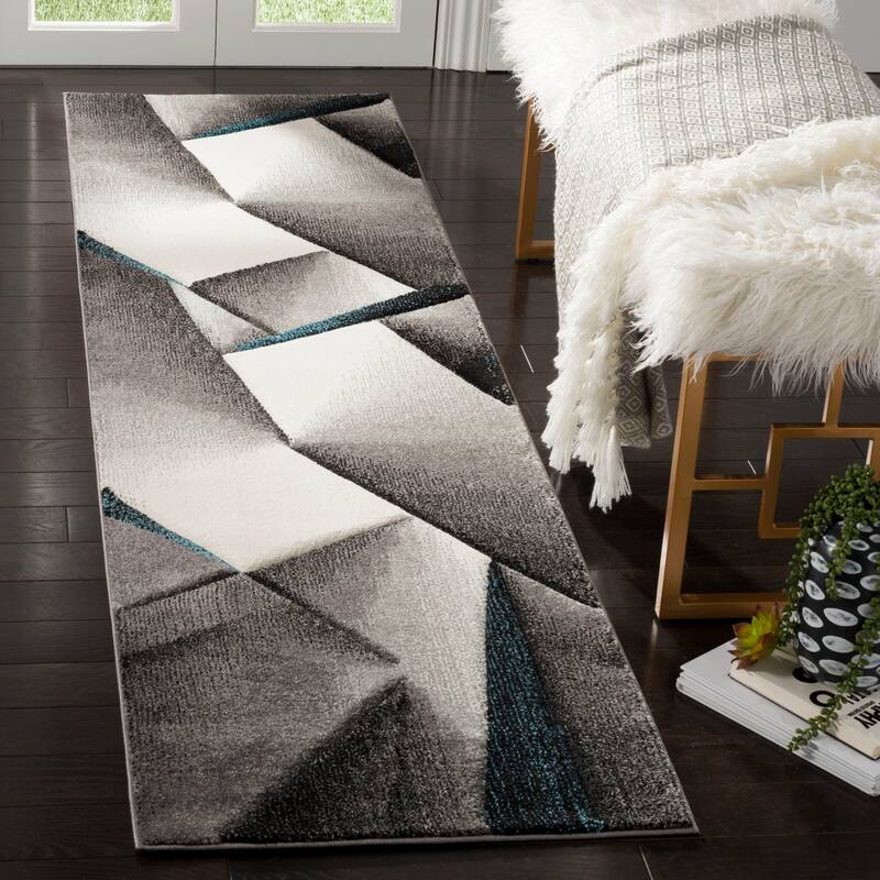SAFAVIEH Hollywood Nandita Mid-Century Modern Abstract Rug - 2'3" x 8' Runner - Grey/Teal