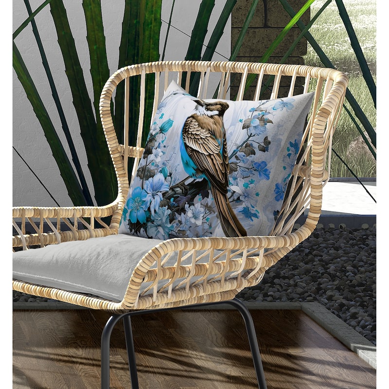 Feathered Floralscapes Indoor/Outdoor Reversible Throw Pillow Copper and Cyan