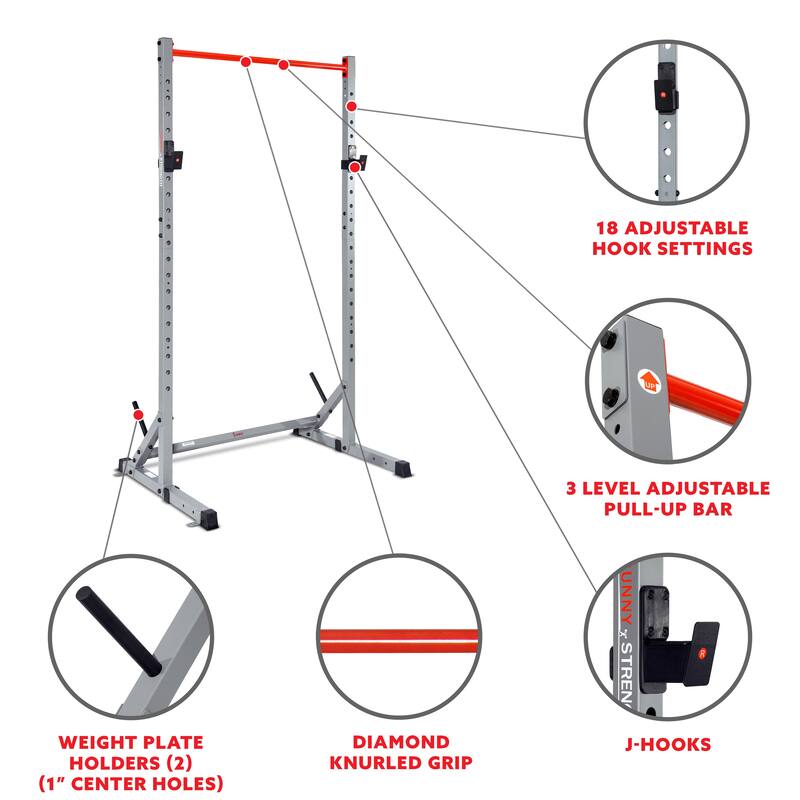 Sunny Health & Fitness Squat Stand Power Rack for Weightlifting - Multifunction Bench Press Squat Rack - SF-XF922059