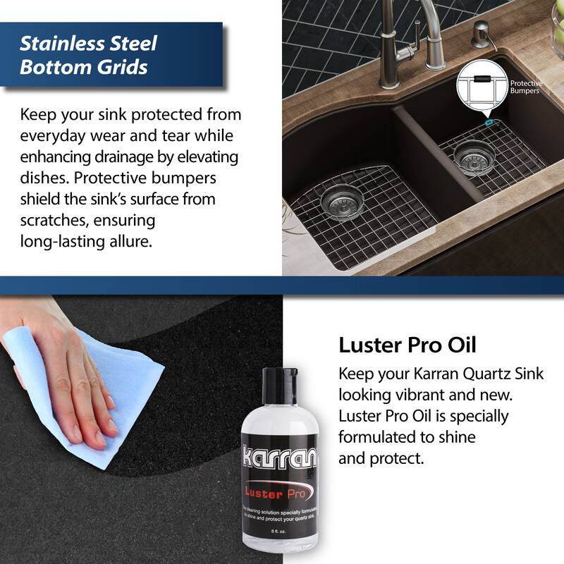 Karran Undermount Quartz 32 in. 60/40 Double Bowl Kitchen Sink Kit