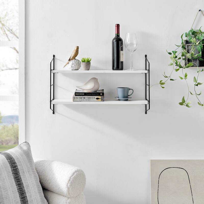 Danya B. Severini Floating Bracket Farmhouse Two-Tier Wall Shelf - White