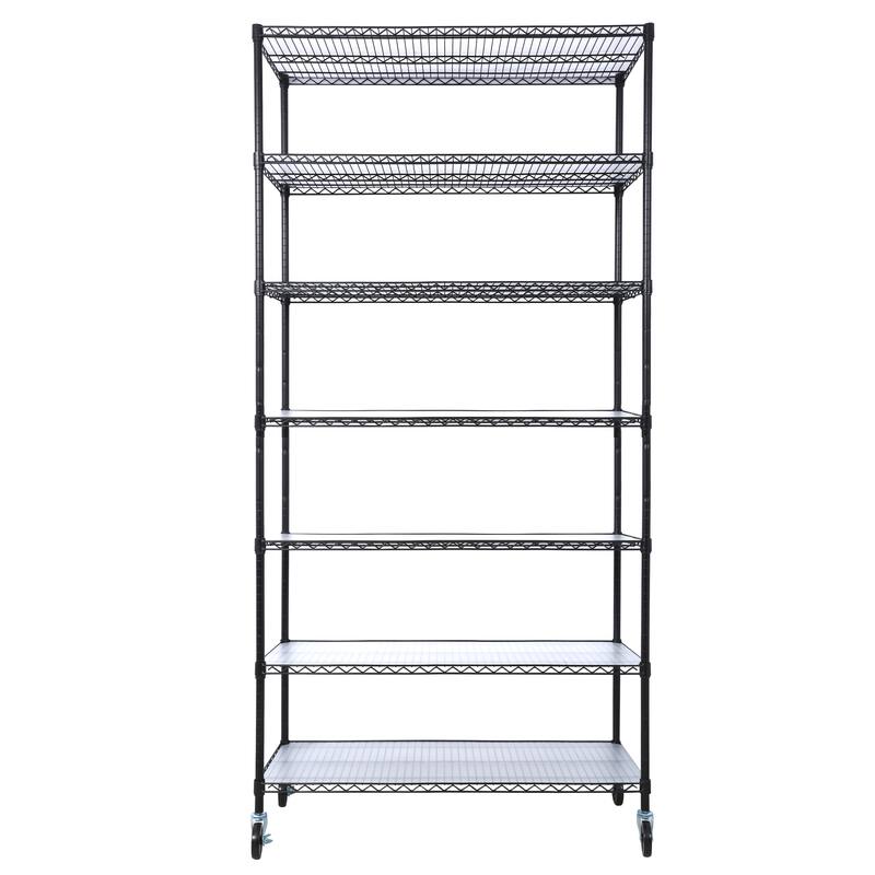 2450lbs Heavy Duty Adjustable Storage Rack with Wheels & Shelf Liners - Black