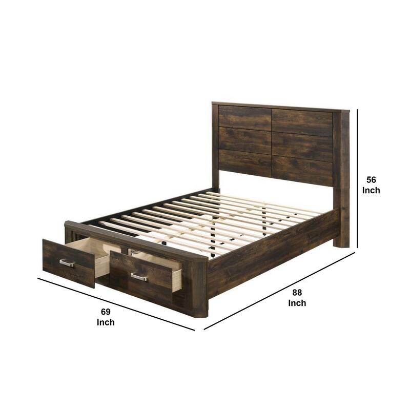 Queen Wooden Bed with Drawer Storage, Rustic Walnut