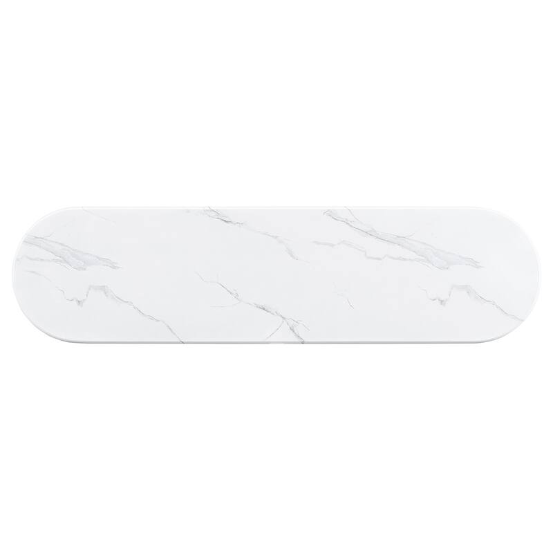 Oval Console Table with Faux Marble Texture Top, Wooden Base Design Entryway Table Hallway Accent Table for Living Room
