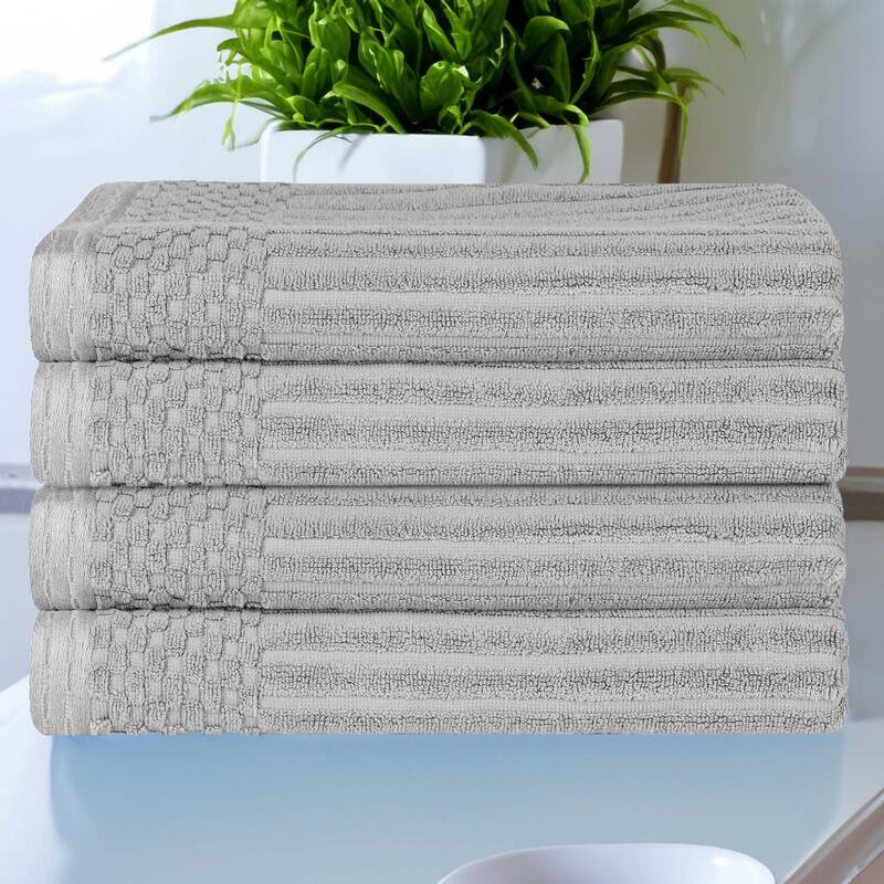 Superior Ribbed Cotton Absorbent Heavyweight Bath Towel Set - 4PC Bath Towels - Silver