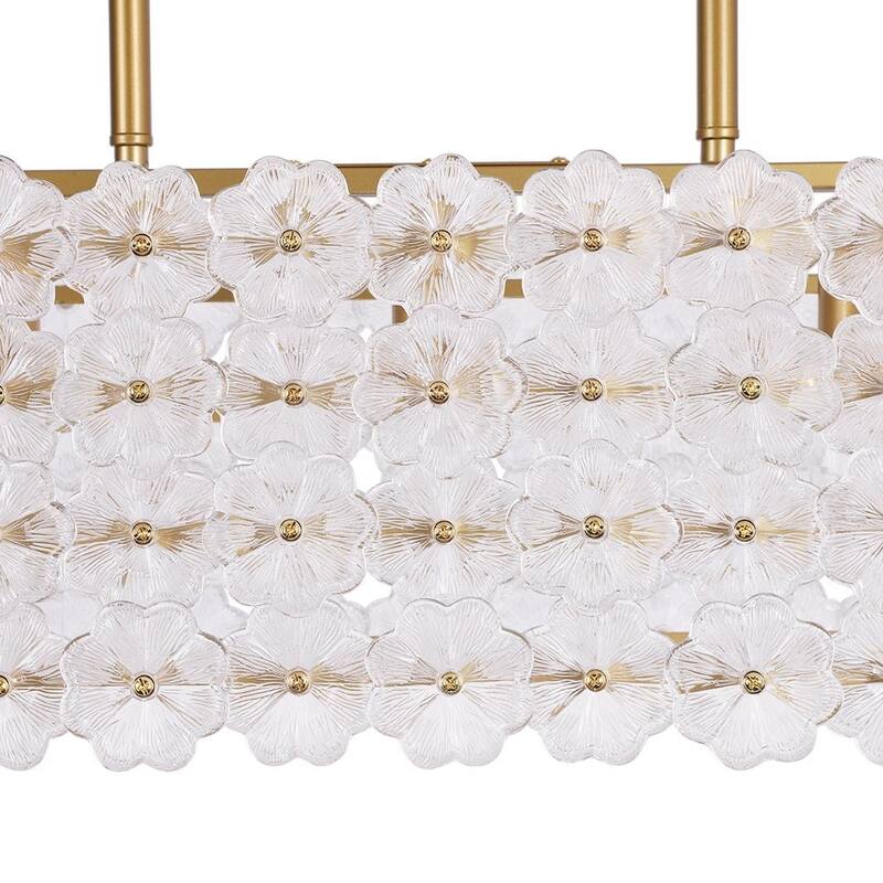 Glam 5-Light Glass Blossom Lantern Linear Island Chandelier 36.2 in