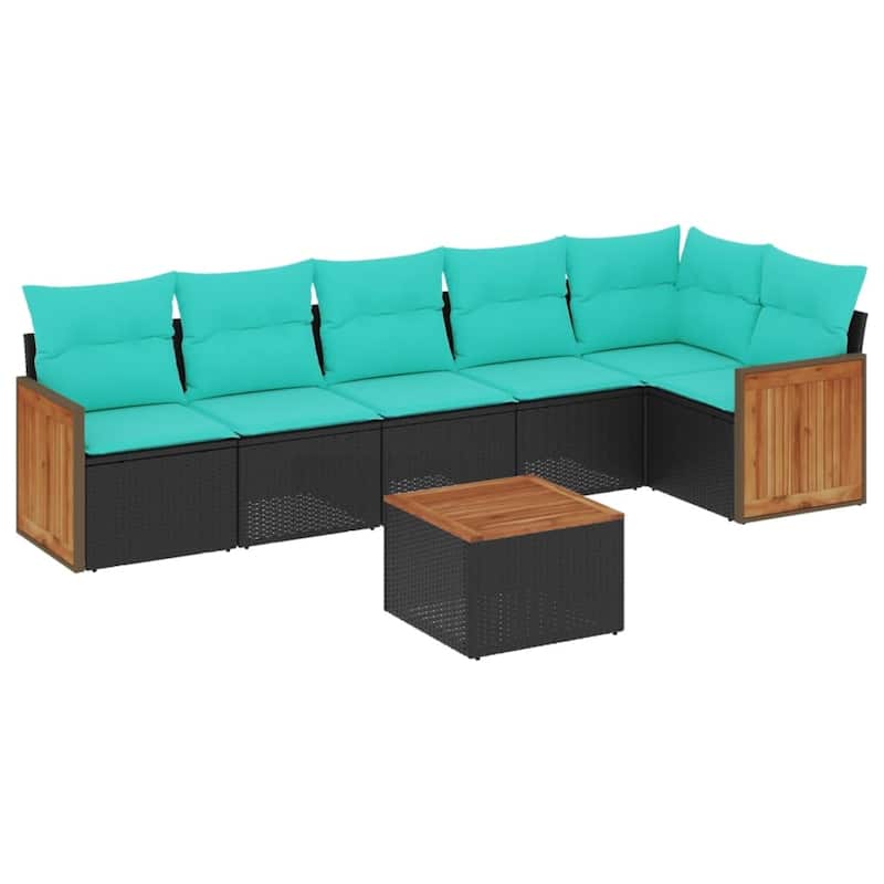 vidaXL 6 Piece Patio Sofa Set with Cushions Black Poly Rattan