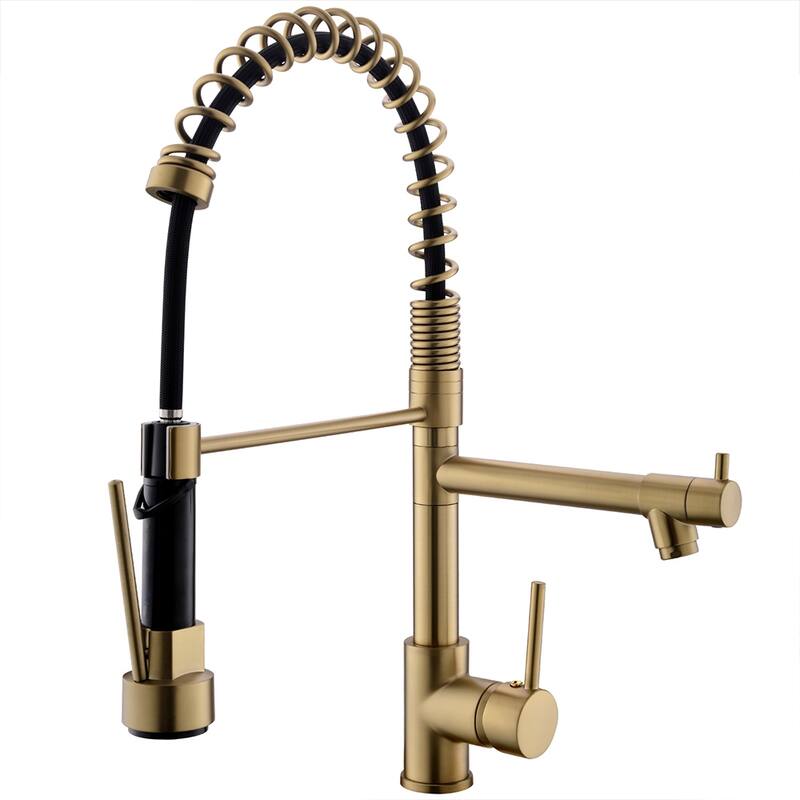Brushed Gold Kitchen Faucet with Pull-Down Sprayer - Spout Height : 3.62"Spout Reach : 9.25"