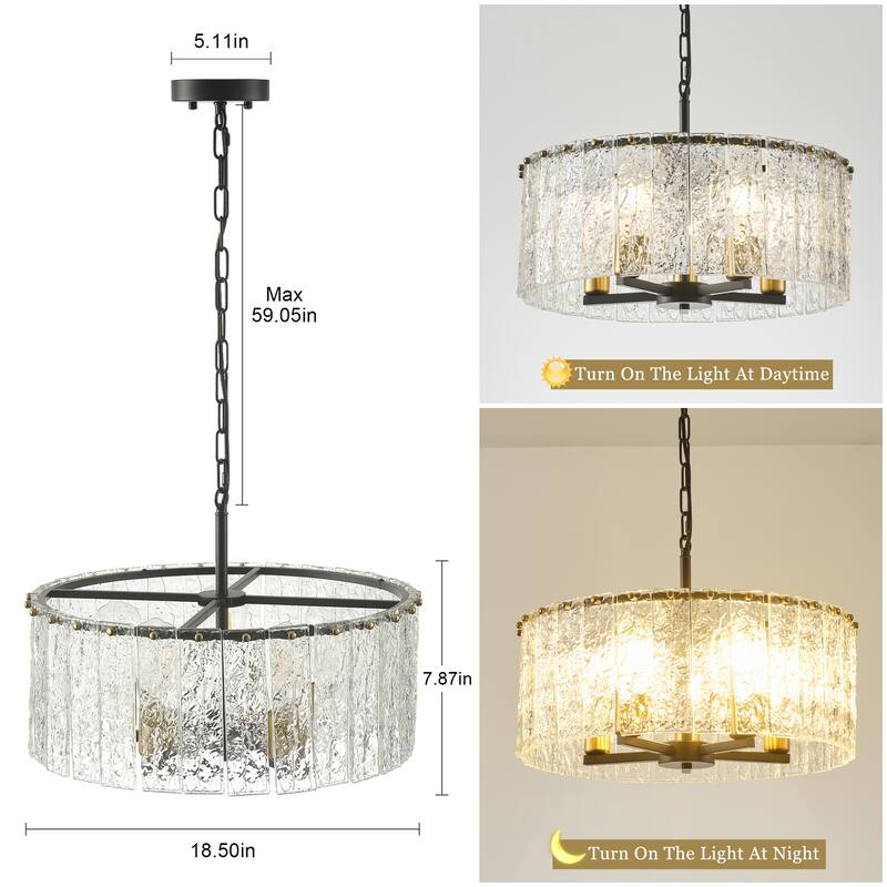 5-Light Modern Round Drum Chandelier, Classic Semi Flush Mount Chandelier, Kitchen Island Pendant Light for Dining Room - N/A