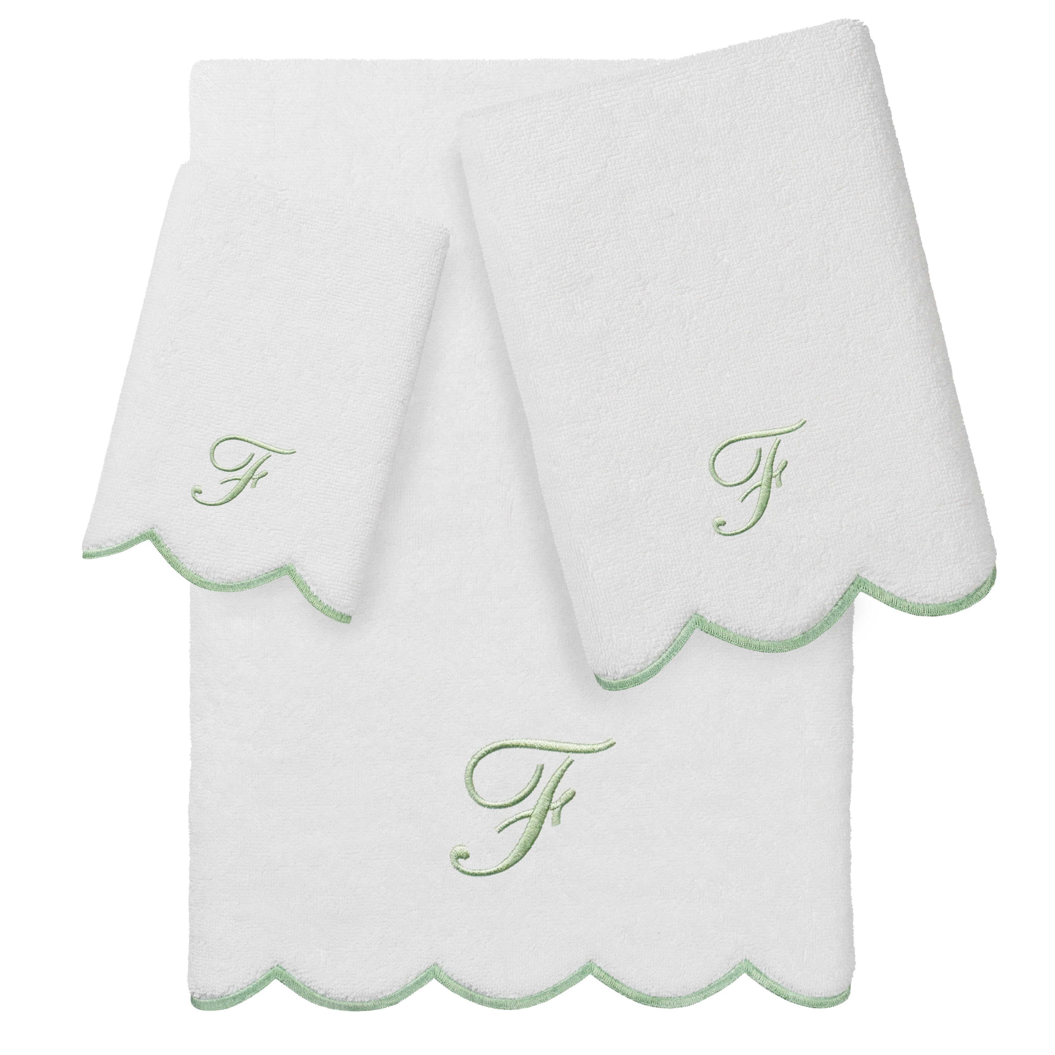 Authentic Hotel and Spa 100% Turkish Cotton Green ADORNIA Scallop Personalized 3 Piece Towel Set - 3 Piece Set