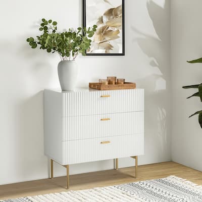 Gilb Modern 3-Drawer Dresser Nightstand with Metal Legs by HULALA HOME