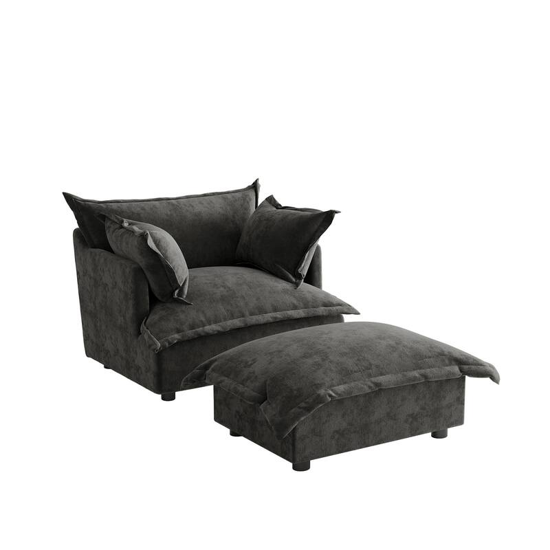 Modern Cloud Chaise Longue Accent Chair with Ottoman set