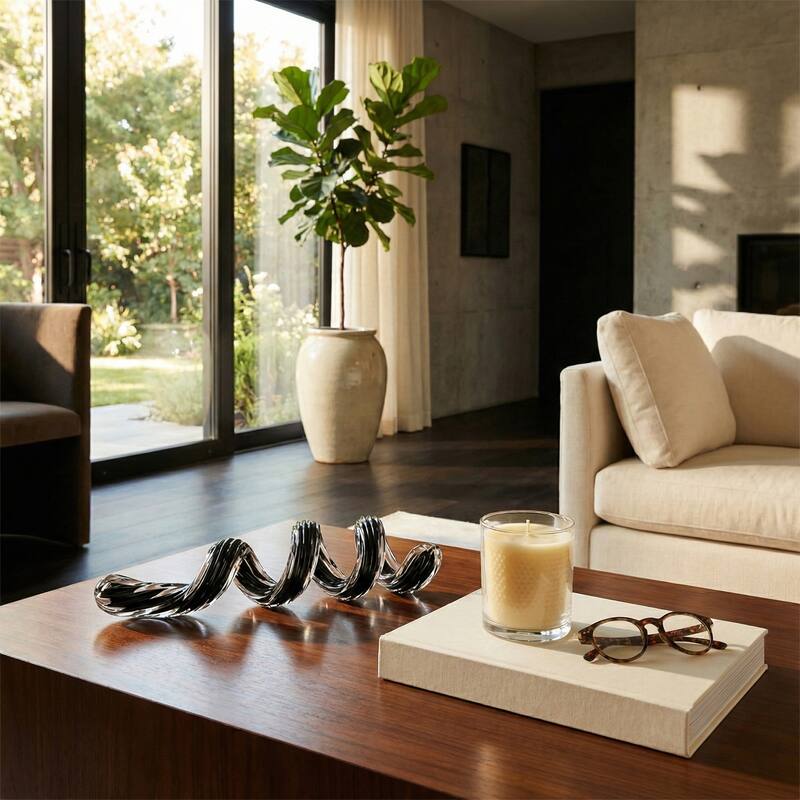 Modern Glass Spiral Sculpture Figurine for Home Decor -19", Black