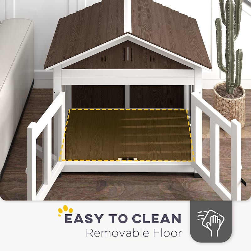 PawHut 40"L Dog House Outdoor Indoor, Wooden Dog Kennel for Small, Medium, Large Dogs, Puppy Shelter