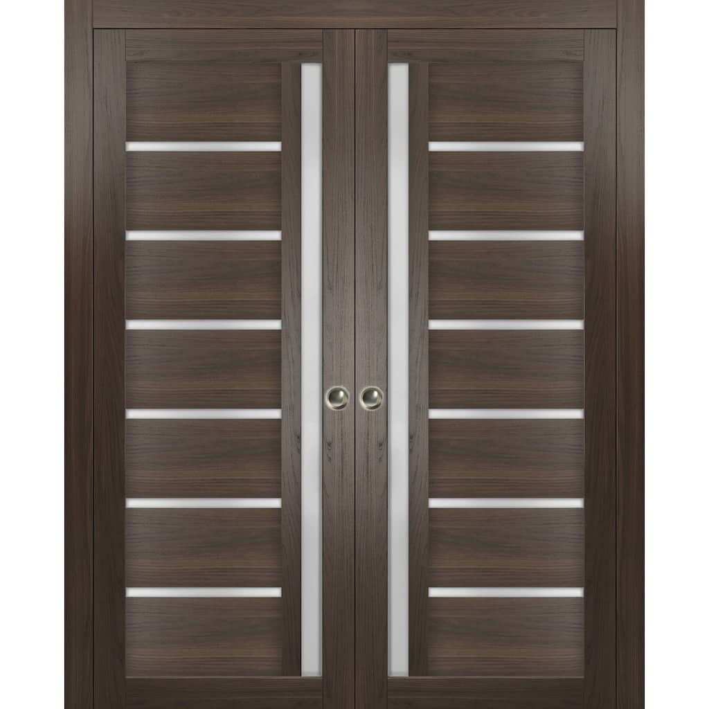 SartoDoors Quadro 4088 | Interior French Doors Double French | Solid Wood w/ Glass | Hardware Set | 36x80, Chocolate Ash