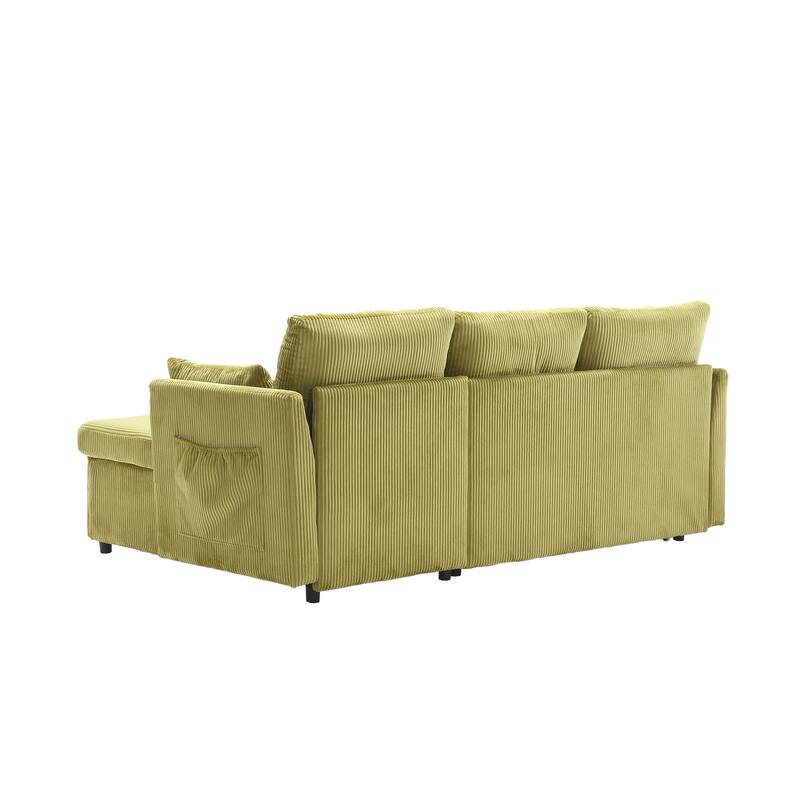 Green 81.1'' L-Shaped 3-Seater Sectional with Reversible Chaise, Sleeper Feature, and Storage Seats
