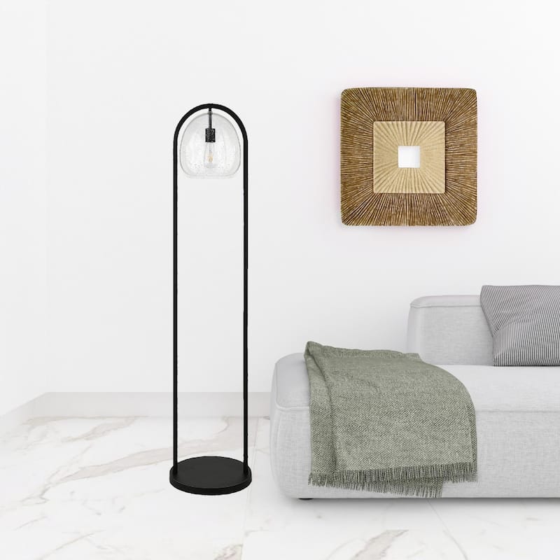 Metal Column Floor Lamp with Seeded Glass Globe Shade and Smart - 14” x 14” x 64.5” (D x W x H)