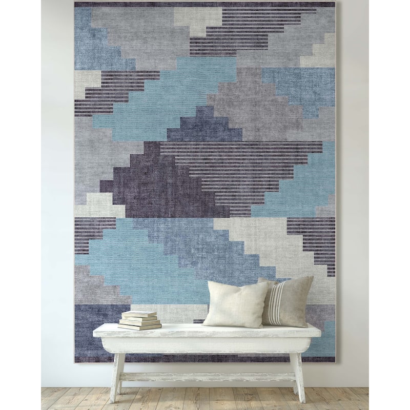 Well Woven Apollo Portsmouth Southwestern Machine Washable Area Rug - 5' 3" x 7' 3" - Blue - Rectangle