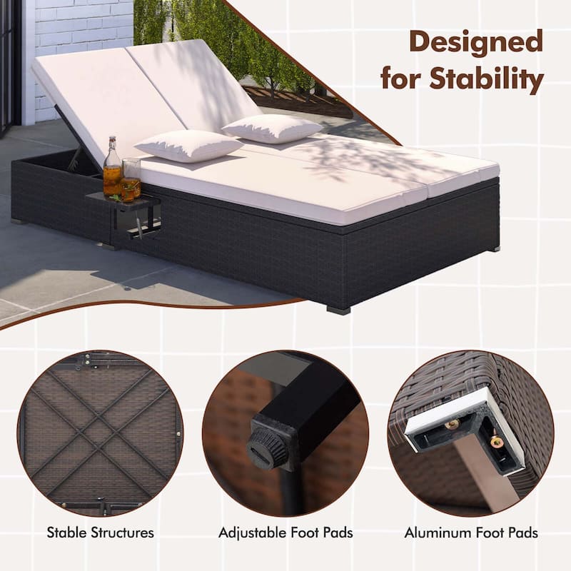 Costway Outdoor Patio Daybed PE Wicker Double Chaise Lounge with - See Details