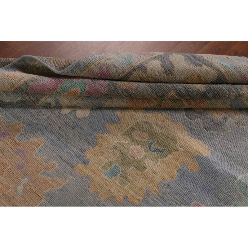 Oushak Turkish Large Rug Hand-Knotted Light Blue Wool Carpet - 10'0"x 13'8"