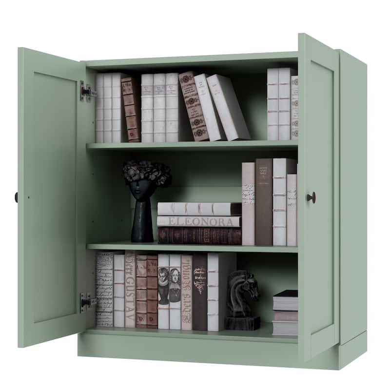 Palace Imports 100% Solid Wood 3-Shelf Bookcase with Shaker Doors and Adjustable Shelves