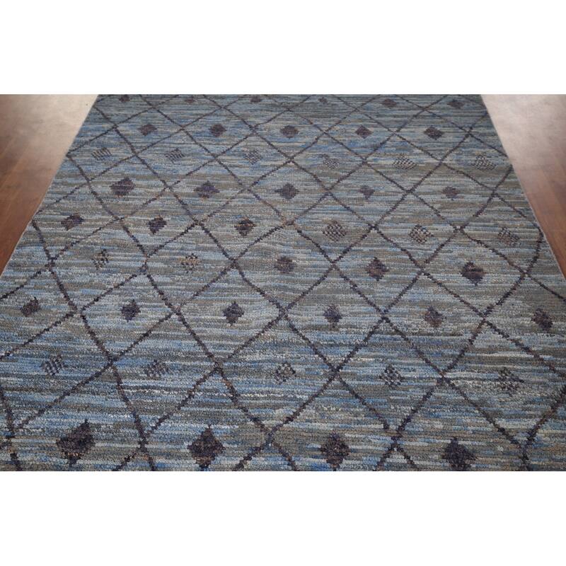 Blue Trellis Moroccan Area Rug Handmade Wool Carpet - 6'0"x 9'8"