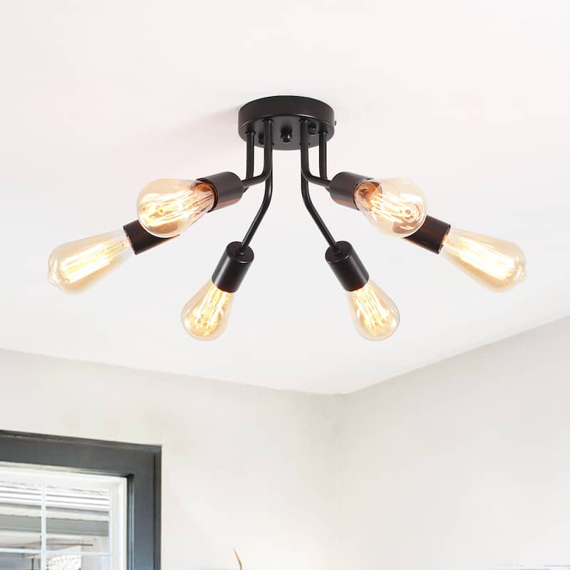 6-Light Modern Sputnik Light Fixture Semi Flush Mount Ceiling Lighting - 14.76' W - Black
