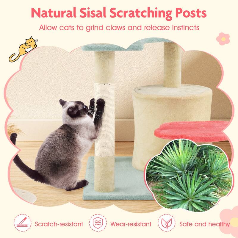 Plush Sisal Multi-Layer Cat Tree with Flower Perch and Condo - 24" L x 19" W x 49" H