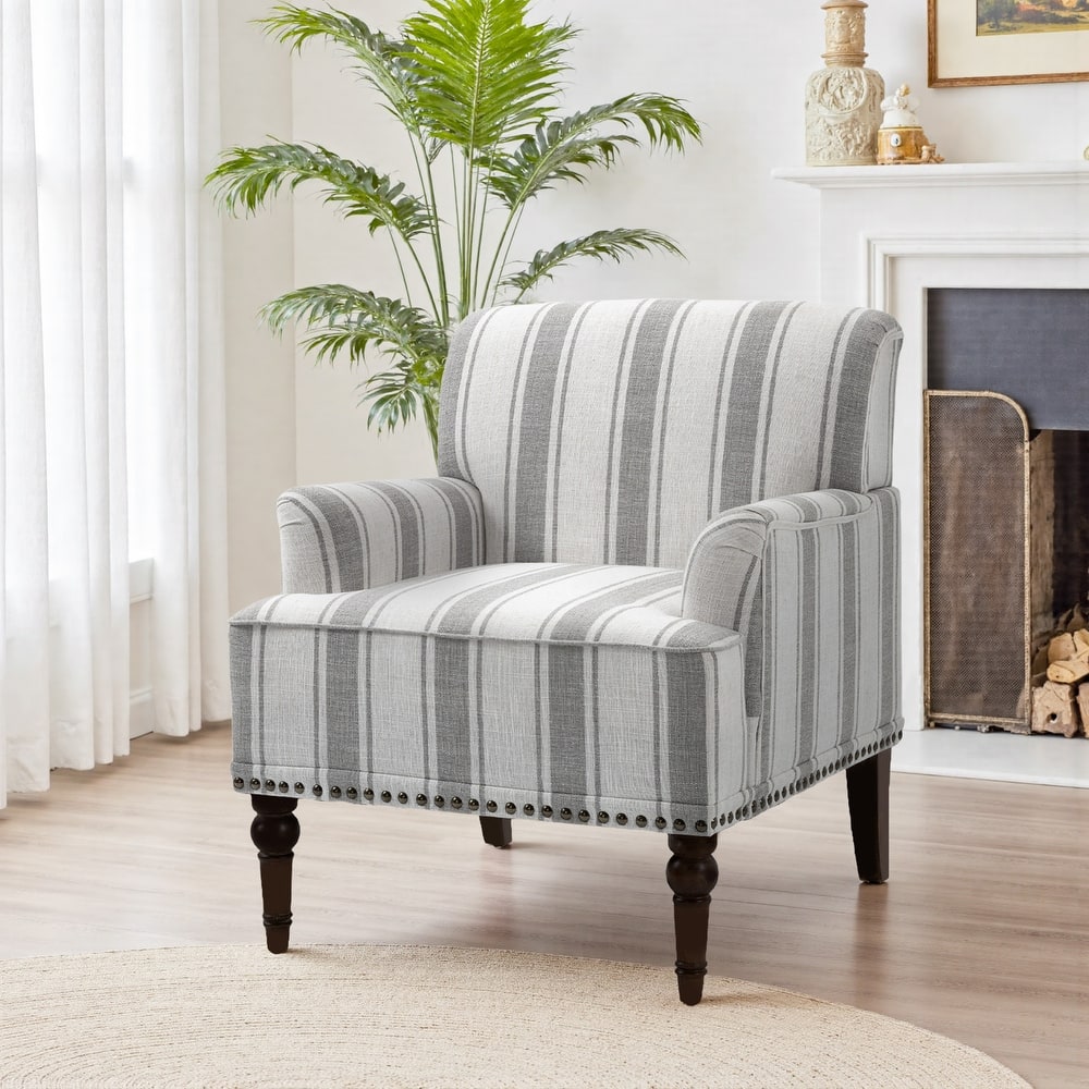 Linen Upholstered Armchair Nailhead Trim Accent Chair